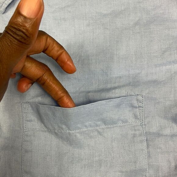 ZARA Womens Linen Button Down Tunic Shirt Blue 3/4 Sleeve Loose Fit Top SMALL - Picture 3 of 10